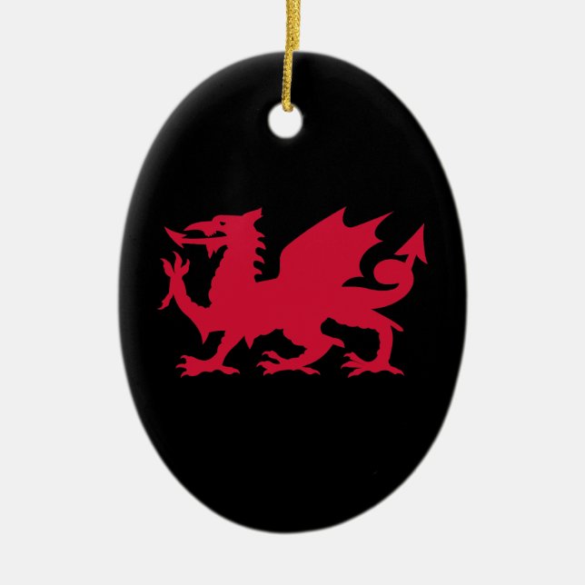 Red Welsh Dragon Julgransprydnad Keramik (Framsidan)