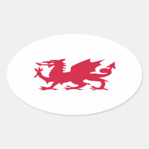 Red Welsh Dragon Ovalt Klistermärke