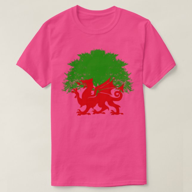 Red Welsh Dragon Träd T Shirt (Design framsida)