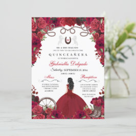 Red Western Charra Princess Ranchero Quinceanera Inbjudningar