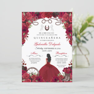 Red Western Charra Princess Ranchero Quinceanera Inbjudningar
