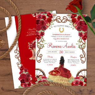 Red Western Rustic Blommigt Charra Quinceanera Inbjudningar