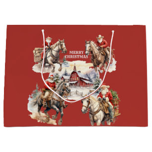 Red Western Santa Santa On Horseback Gift Bag