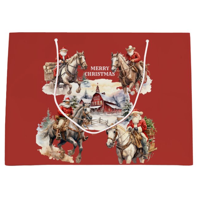 Red Western Santa Santa On Horseback Gift Bag (Framsidan)