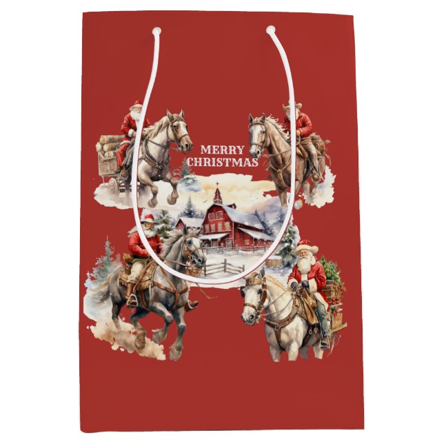 Red Western Santa Santa On Horseback Gift Bag (Framsidan)