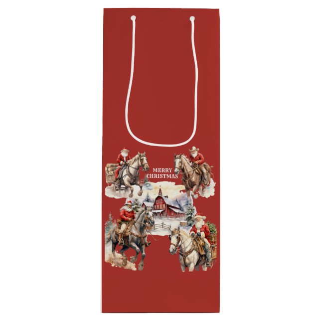 Red Western Santa Santa On Horseback Gift Bag (Framsidan)