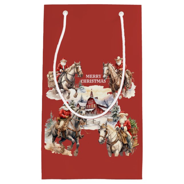 Red Western Santa Santa On Horseback Gift Bag (Framsidan)