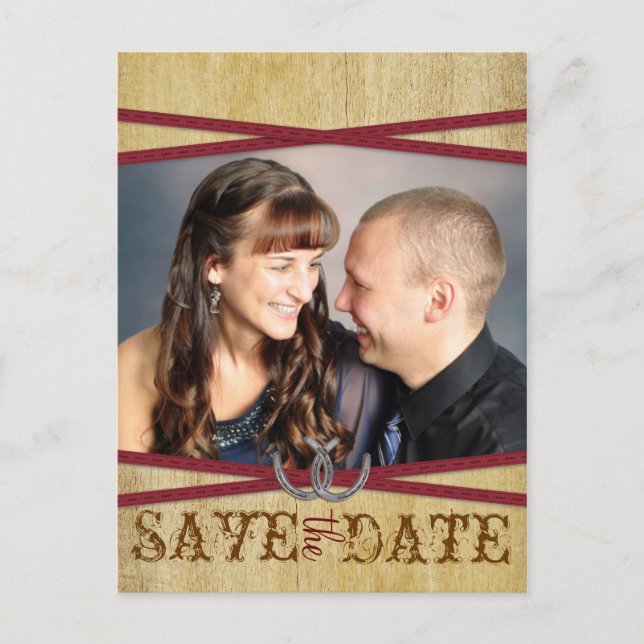 Red Western & Wood Save Date Meddelande Vykort (Framsida)