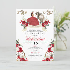 Red Westernare Fairytale Wagon Hjul Quinceañera Inbjudningar