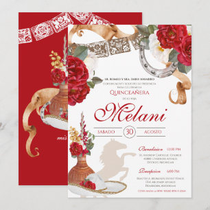 Red Westernare Ro Charra Ranchera Quinceanera Inbjudningar