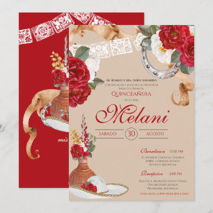 Red Westernare Ro Charro Ranchero Quinceanera Inbjudningar