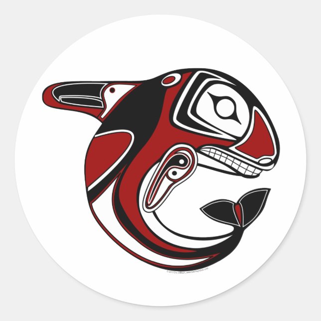 Red Whale Totem Stickers Runt Klistermärke (Framsida)