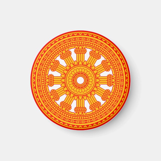 Red Wheel of Dharma (Buddhist Art) Magnet (Framsidan)