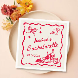 Red Whimsical Cocktail Bachelorette Party Pappersservett