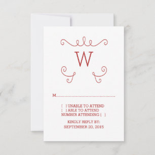 Red Whimsical Flourish Monogram OSA kort