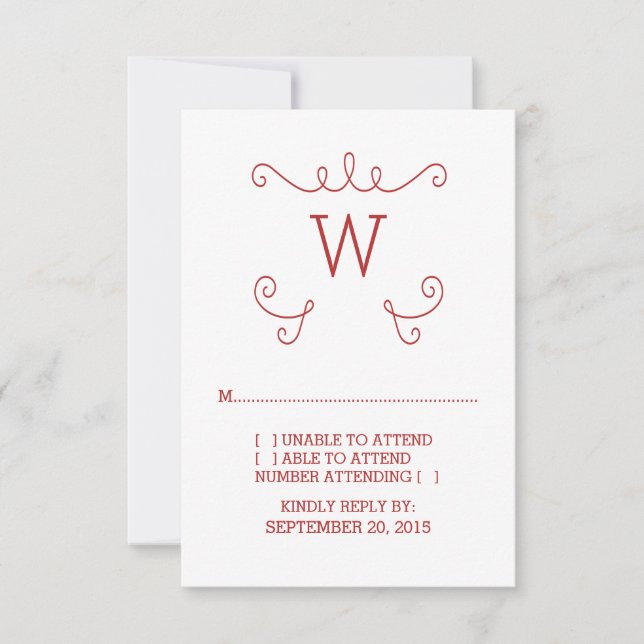 Red Whimsical Flourish Monogram OSA kort (Framsida)
