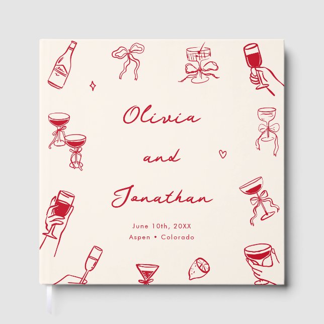 Red Whimsical Hand plockade Bröllop Gästböcker (Framsida)