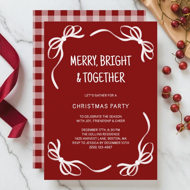 Red Whimsical Hand plockade Friends jul Party Inbjudningar (Red Whimsical Hand Drawn Friends Christmas Party Invitation)