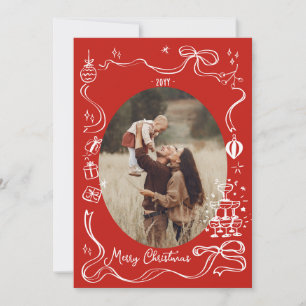 Red Whimsical jul Photo collage Helgdag Card Meddelande