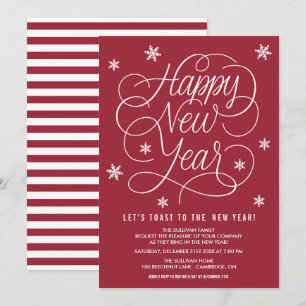 Red Whimsical Nyårsafton Party-inbjudan Inbjudningar