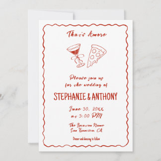 Red Whimsical Pizza That's Amore Italian Wedding Inbjudningar