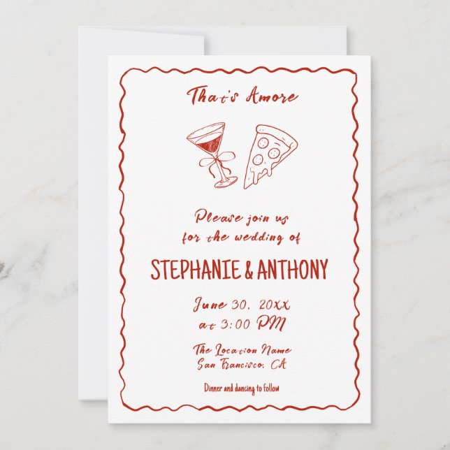 Red Whimsical Pizza That's Amore Italian Wedding Inbjudningar (Framsida)