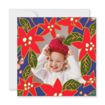 Red Whimsical Poinsettias Helgdag Photocard