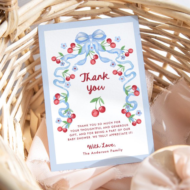 Red Whimsical Retro Cherries | Baby Shower Tack Kort (Skapare uppladdad)
