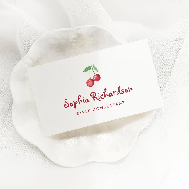 Red Whimsical Retro Cherries | QR-kod Visitkort (Skapare uppladdad)