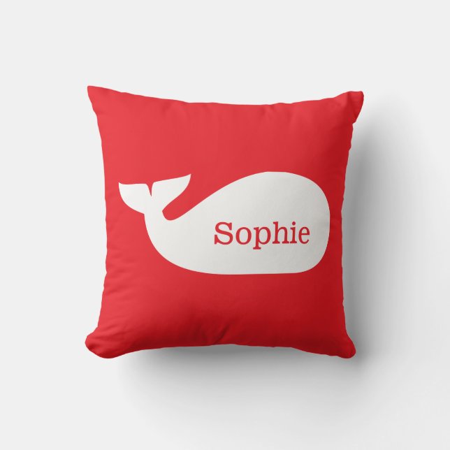 Red Whimsical Whale Personlig Barns Kudde (Framsida)