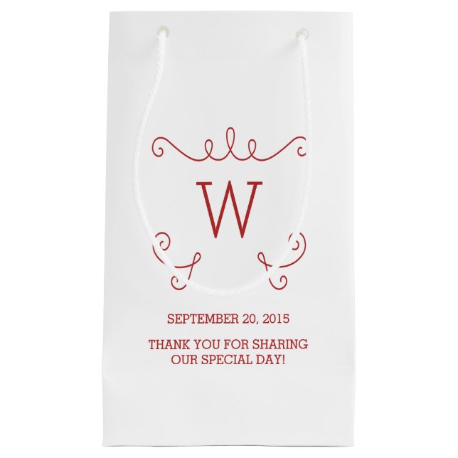 Red Whimsious Flourish Monogram Gift Bag (Framsidan)