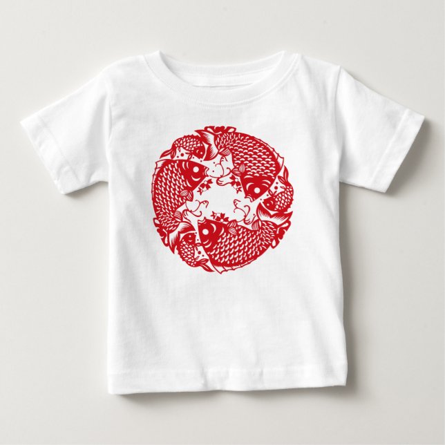 Red Whirling Koi Carp Fish Group Baby Tutu B Tröja (Framsida)
