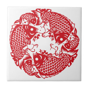 Red Whirling Koi Carp Fish Group Ceramic Tile Kakelplatta