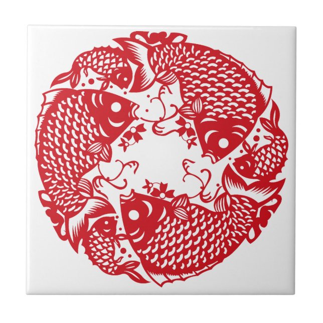 Red Whirling Koi Carp Fish Group Ceramic Tile Kakelplatta (Framsidan)