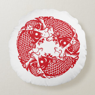 Red Whirling Koi Carp Fish Group Classic Round P Rund Kudde