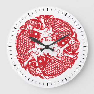 Red Whirling Koi Carp Fish Group Classic WC Stor Klocka