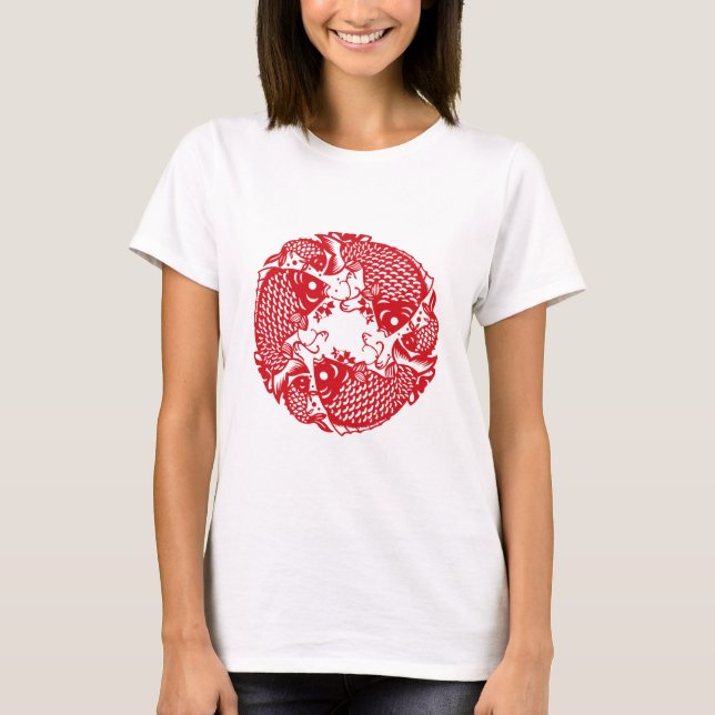 Red Whirling Koi Carp Fish Group Classic WT T Shirt (Framsida)