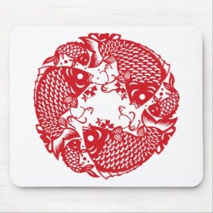Red Whirling Koi Carp Fish Group Mousepad Musmatta