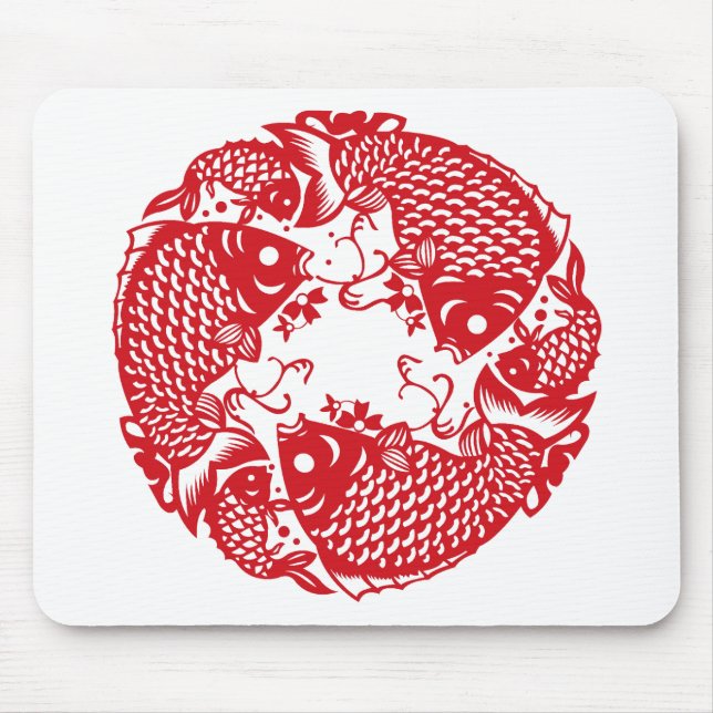 Red Whirling Koi Carp Fish Group Mousepad Musmatta (Framsidan)