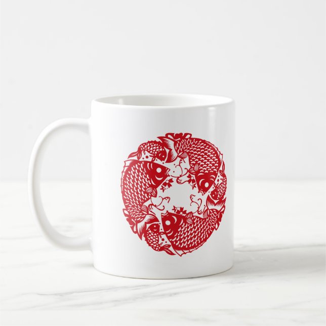 Red Whirling Koi Carp Fish Group Mugg 1 (Vänster)