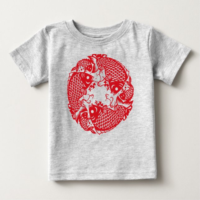 Red Whirling Koi Carp Fish Group Småbarn Tee (Framsida)