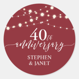 Red & White 40:e Bröllop Anniversay Firande Runt Klistermärke