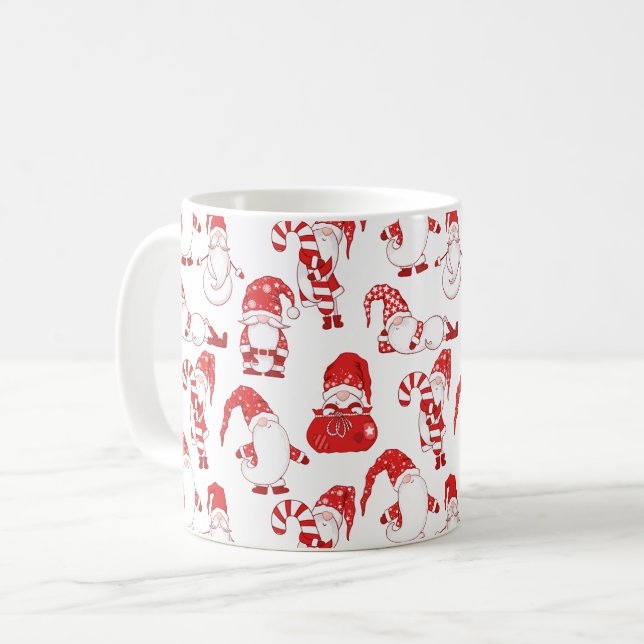 Red & White All-Over Christmas Gnome Pattern Kaffemugg (Framsida vänster)