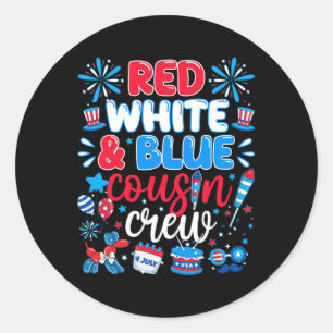 Red White& Blue Cousin Crew 4:e juli Indep Runt Klistermärke