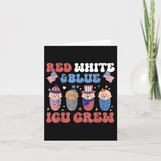 Red White &amp; Blue Nicu Crew Groovy Red White Bl Kort (Framsida)