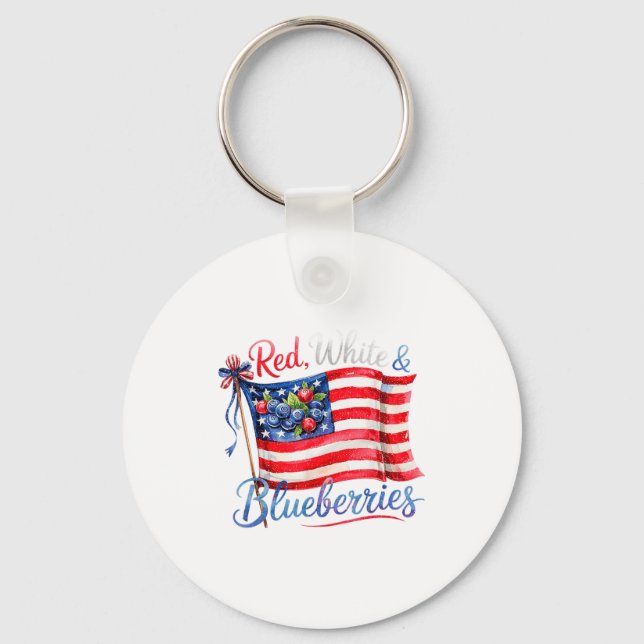 Red White &amp; Blueberries Coquette Flag Bow Men  Nyckelring (Framsida)
