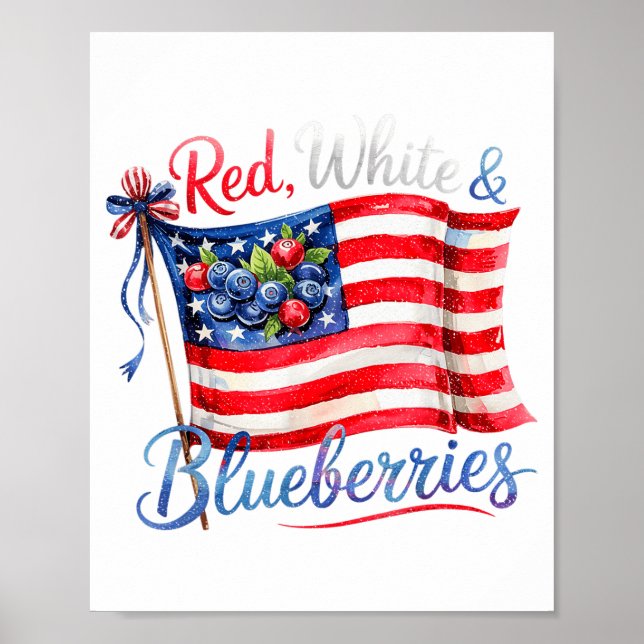 Red White &amp; Blueberries Coquette Flag Bow Men  Poster (Framsidan)