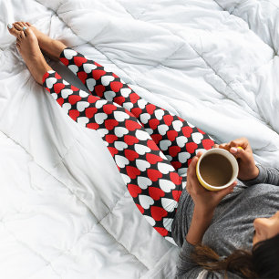 Red White and Black Heart Mönster Leggings