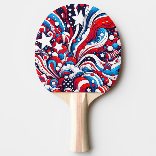 Red, White and Blue Abstrakt US Flagga Patriotic Pingisracket (Framsidan)