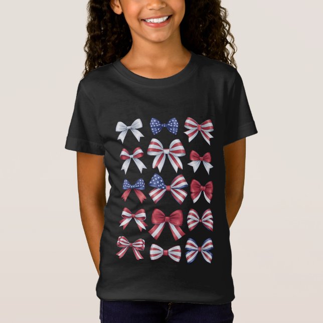 Red White and Blue American Coquette Bows 4 juli T Shirt (Framsida)